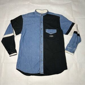 Two-Tone Denim and Black Men's Shirt